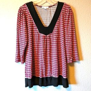 🔥SALE🔥 Dressbarn Geometric Tunic Top 3/4 Sleeves V Neck Sz. L